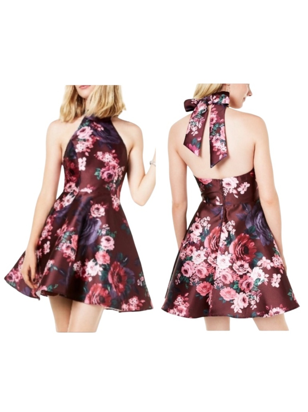 My Michelle Floral Halter Fit & Flare Homecoming Formal Mini Dress NWT